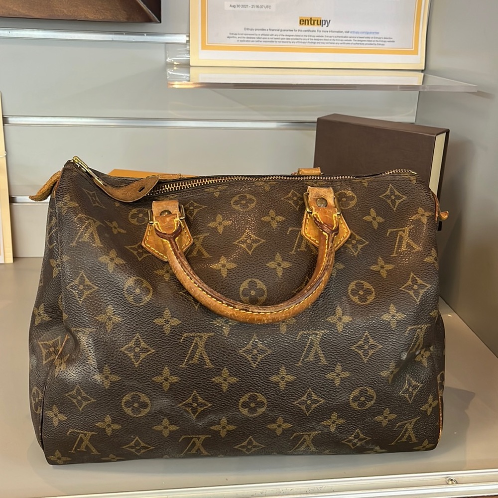 Louis Vuitton classic speedy monogram canvas leather handbag with lock&key